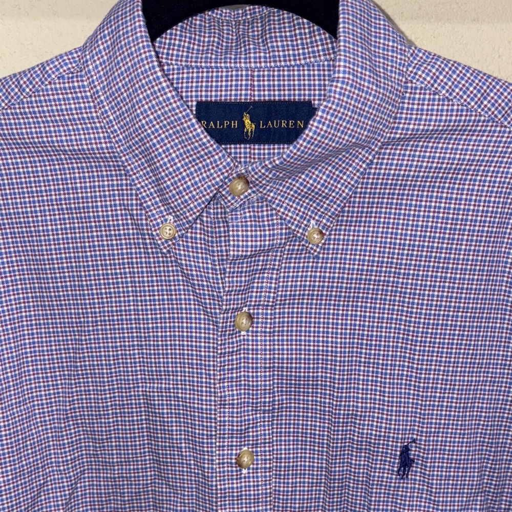 Ralph Lauren Men's Blue red Checkered Button Down Shirt medium